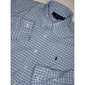 Polo Ralph Lauren Mens Shirt Performance Blue Plaid XL Classic Fit Long Sleeve